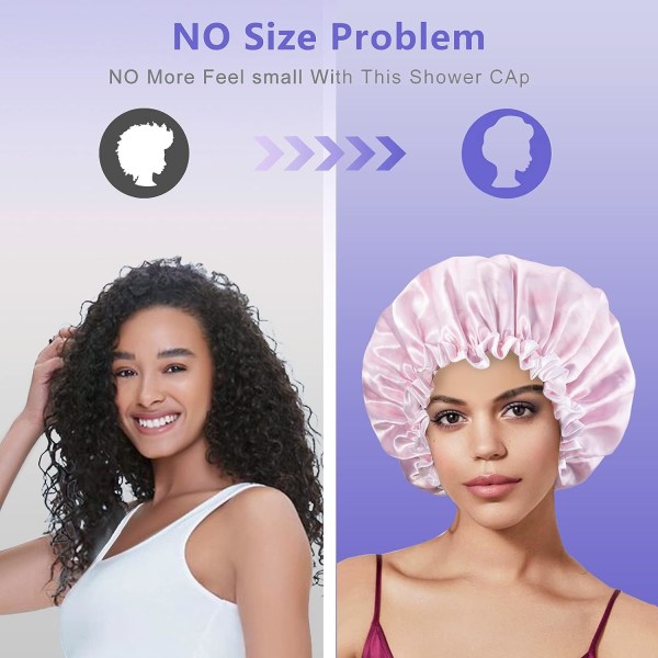 Genanvendelig badehætte til kvinder, dobbeltlags vandtæt hårhætte, stor størrelse til alle hårlængder, til pigespa hjemmesalonbrug (Pink Cloud)