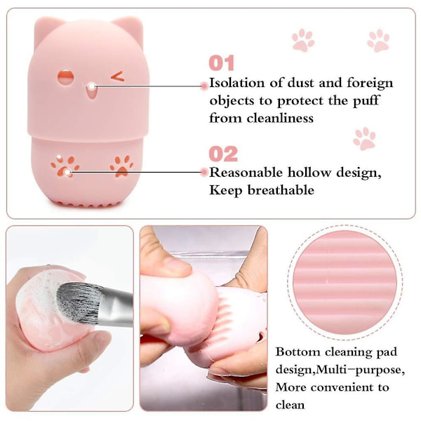 Makeup-svamp Holder, 2 stk. Makeup Blender Svamp Etui, Sød Kat