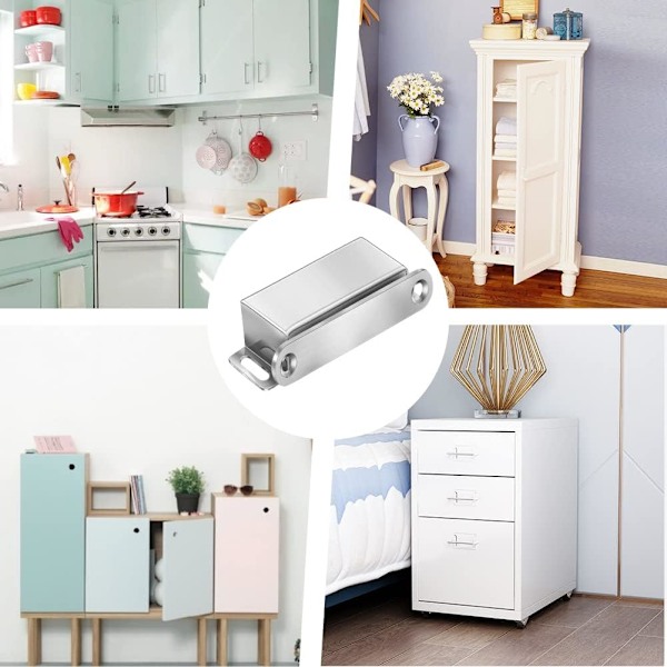 Magnetisk dørstopper - Sterk magnet - Skaplåser - Magnetisk maskinvare - Rustfritt stål - Krom - Dørlukker for baderom - Skyvedør - Vindu - Skap S