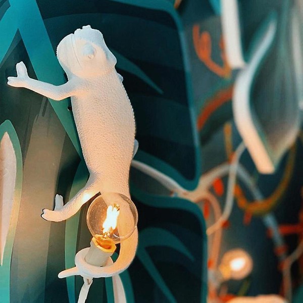 Kamæleon Lampe Soveværelse Resin Kamæleon Skrivebordslampe Sengelampe Væglampe UK Plug Upward Wall Lamp