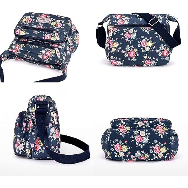 Dam multificka casual crossbody handväskor vattentäta axelväskor i nylon (blommig-grå)