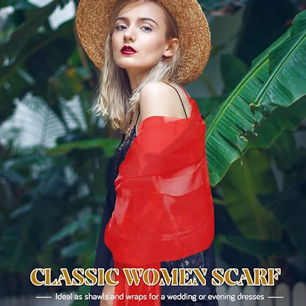 Chiffon-skjerf, sjal og omslag for kvinner, mykt og lett kveldskjole elegant brudekjole brudepike skjerf Red