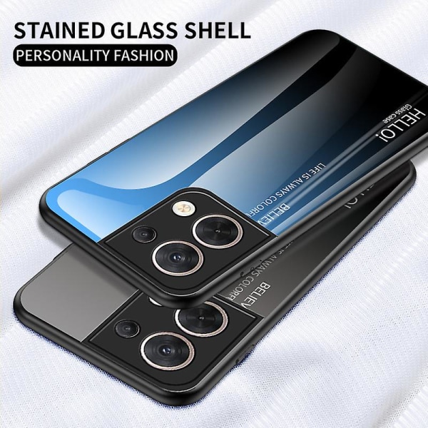 För Oppo Reno8 5g Gradient Phone case Härdat glas+hård PC + Mjuk TPU Slitstarkt cover Gradient Red Black