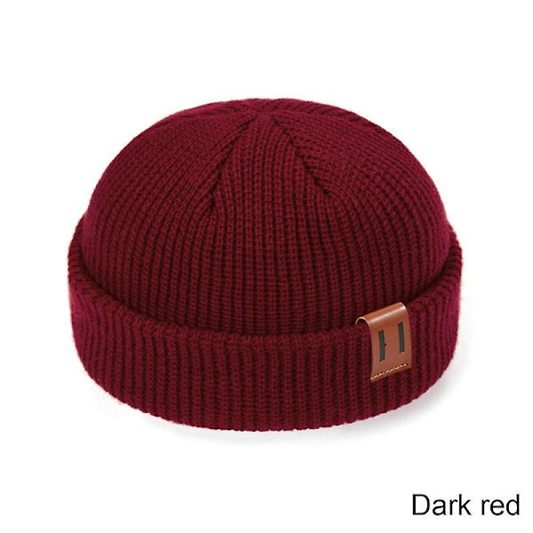 Mænd Kvinder Mode Vinter Strikket Beanie Hat Unisex Skullies Cap Hip-hop Cuffed Kort Cap Bonnet Varmt Ribbet Fisker Docker Hatte Wine red
