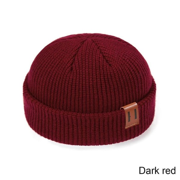 Mænd Kvinder Mode Vinterstrikket Beanie Hat Unisex Skullies Kasket Hip-hop Manchet Kort Kasket Motorhjelm Varm Ribbede Fisherman Docker Hatte Wine red