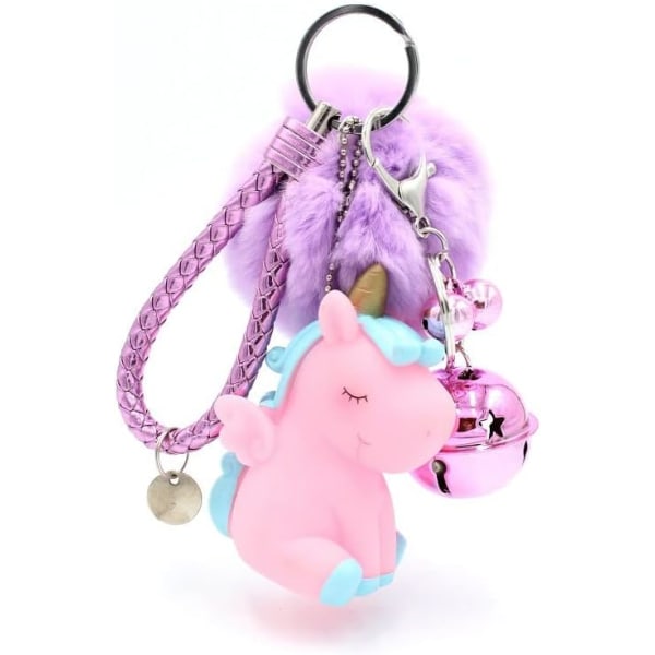 Unicorn Lucky Silica Gel Nøkkelring Pom Fluffy imitert pels nøkkelring med bjellekjeder Pomponger Skolesekk Ornament Key Fob Bag Dekorasjon Søte gaver