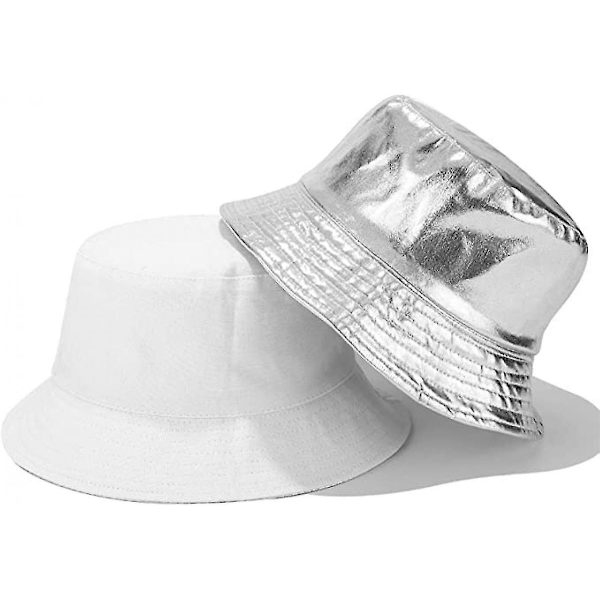 Metallisk Bucket Hat Trendig Fiskare Hattar Unisex Vändbar Packable Cap