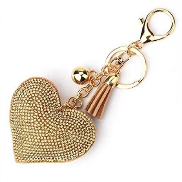 Beautiful Peach Heart Diamond Keychain For Women Bag Pendant Keyring Valentine's Day Birthday Gifts---Khaki