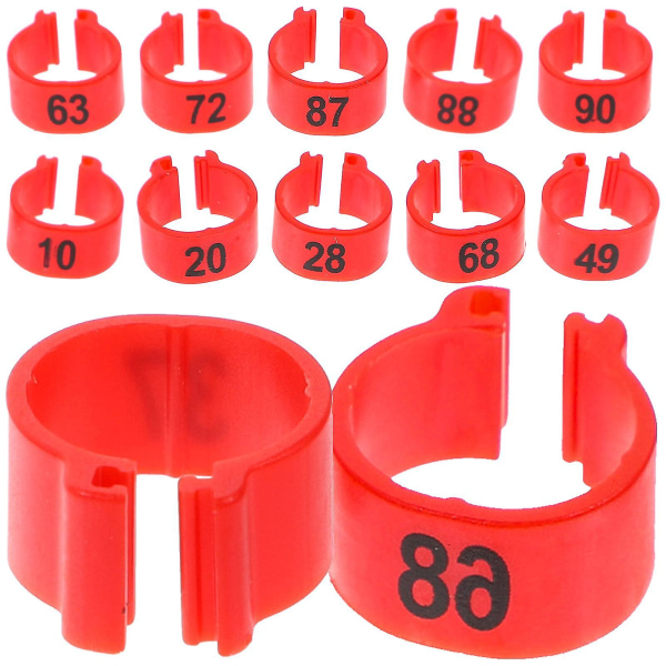 100 stk nummererte dueringer for dueben - Identifikasjonsringer for fuglebein 1X1X0.8CM Red