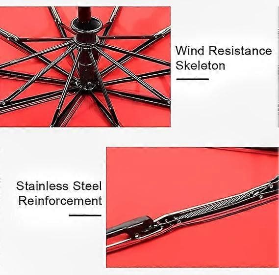 Sort Brolly for menn, sterk, vindtett, dobbelt lag, stor paraply, solid, kompakt, automatisk, lettvekt