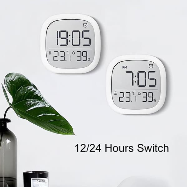 LCD digitalt vækkeur med magnetisk design, termo-hygrometer, dato, temperatur, luftfugtighed, ophæng, 12/24 timer.