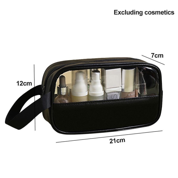 Liten sömnad transparent kosmetisk väska Pvc bad kosmetisk väska Pu vattentät stor kapacitet black