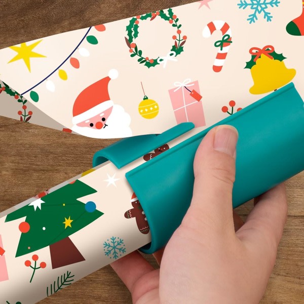 4 pakkauksen liukuva käärepaperileikkuri – kannettava rullaleikkuri joulu- ja syntymäpäivälahjojen käärimiseen