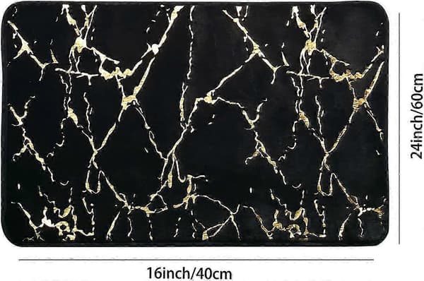HEYTEA Marmor Badeværelsestæpper Skridsikre Sort Guld Badeværelsesmåtter Ultrabløde Vaskbare Bademåtter til Badeværelsesgulvmåtter Tæppe Vandabsorberende Brusemåtte D