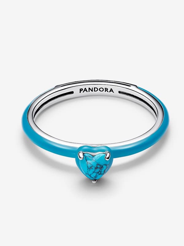 Pandora - Turkosfärgad hjärtstenring - Sterling silver Circumference: 52mm