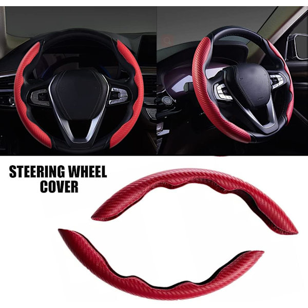 Bilstylingsrattöverdrag, Universal 2 st Kolfiber Anti-halk Bilstylingsrattöverdrag Anti-halk Plysch Bekväma Rattöverdrag Tillbehör Red
