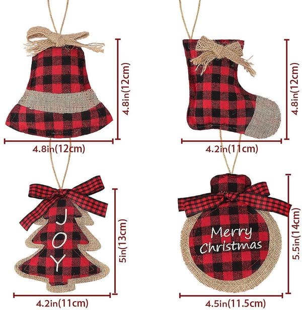 Julepynt Træpynt, 8 stk Rød Sort Buffalo Check Plaid