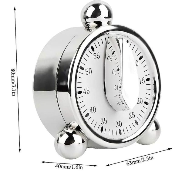 60 minuters kökstimer, mekanisk timer för barn, manuell timer för matlagning, lärande (silver) (hy)
