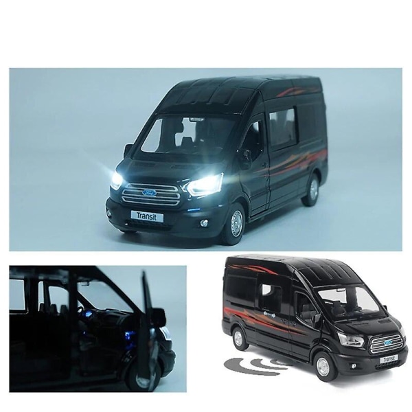 1:35 Sink Alloy Buss Ford Transit Van Alloy Lekebil Diecast Mpv Modell Lyd Lys Tilbake Trekk Barn Gave Gutter Til Leker Black 1