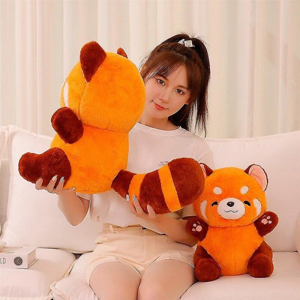 Fylld animefigur docka vänd röd panda plyschdocka fluffigt hår röd tvättbjörn djur kram kudde barn 23CM