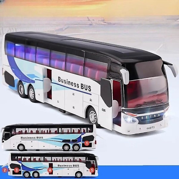 Setra Bus -leluauto pojille, valurautamalli lapsille, vetävä miniatyyri, ääni ja valo, opettavainen kokoelma, lahja lapselle Business Bus