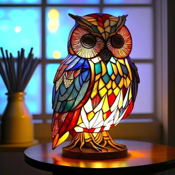 Lasimaalaus Pöytävalaisin Eläinmuotoinen Marokon yöpöytälamppu, Boheemi Maalaus Yövalo Koristeellinen Yövalaisin Sisustus Owl shape