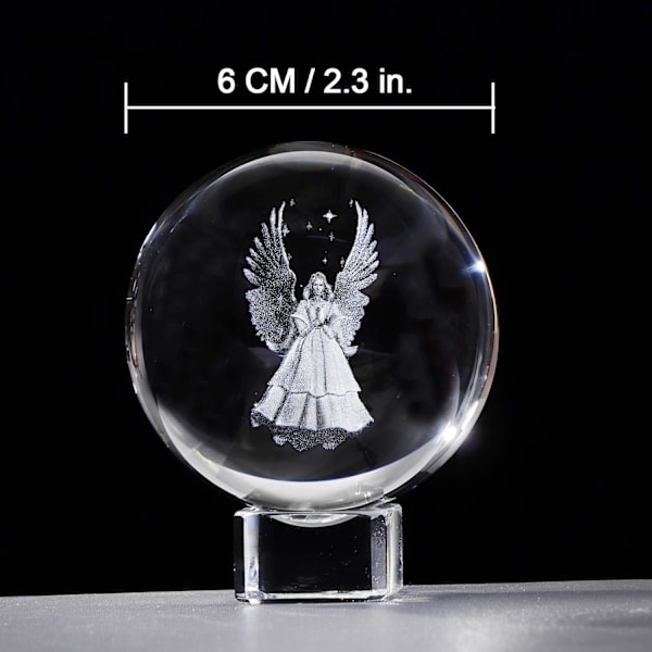 6 cm Krystal 3D Beskytterengel Statuette Kugle med Krystalbase, Hjemme Dekoration Kunsthåndværk Ornamenter, Mindegave til Nogen Speciel