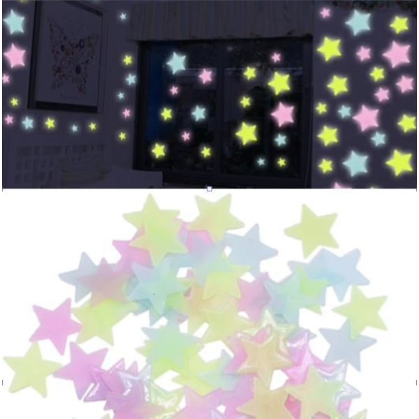 100 lysende stjerner, loft-/vægdekorationer i flere farver