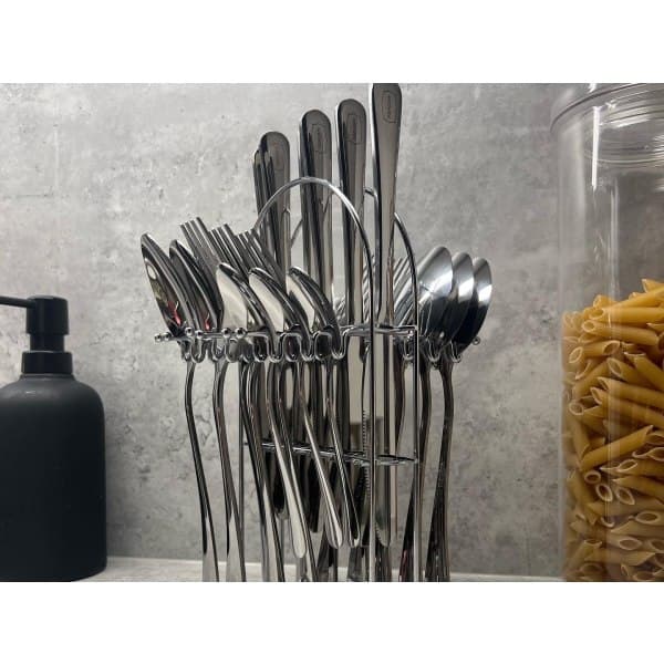 Bestikkssett med stativ 24 deler - Rustfritt stål - Hengeservice SILVER
