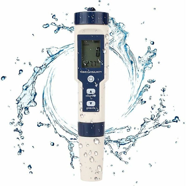 Vinterkampanj, 5 i 1 Vattenprovare Multifunktionell Vattenkvalitetstestare, Digital Tds/ec/salthalt/ph/temperatur För Dricksvatten, Pool, Akvarium,