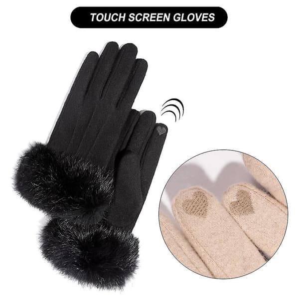 Vinterhandsker til kvinder, touch screen cashmere snehandsker vinter varme cykelhandsker til damer termiske handsker black