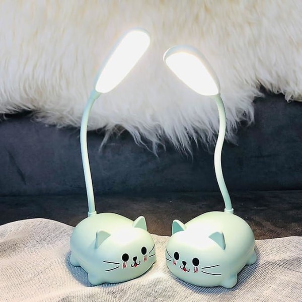 Lasten pöytälamppu, söpö kissa LED-pöytälamppu joustavalla varrella, USB-ladattava pöytälamppu, silmäsuoja, lukulamppu, sarjakuva Kawaii-yöpöytälamppu Green