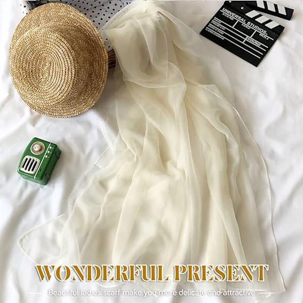 Chiffonscarf, sjalar och omslag för kvinnor Mjuk och lätt Aftonklänning Elegant bröllop Brud Brudtärna Scarves White