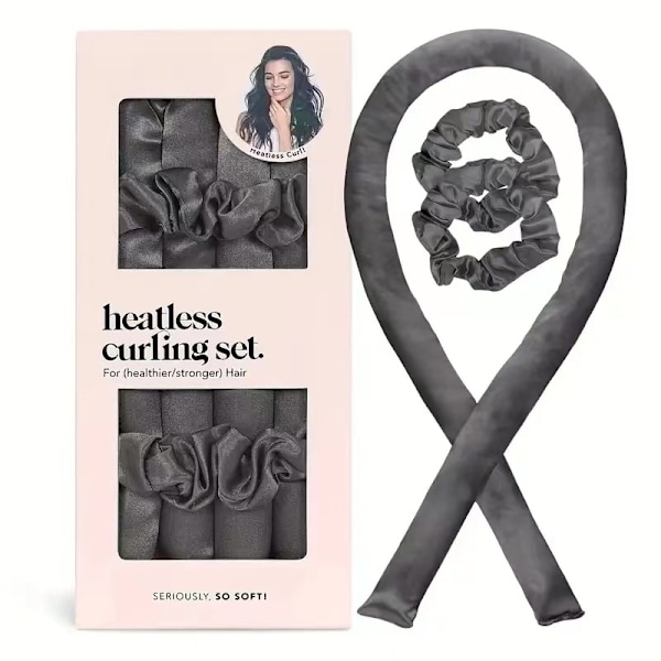 Kitsch Satin Heatless Curling Set - Hiusten rullat lämpöä vailla kiharoille | Lämpöä vailla kihartimet & kuumat rullat | Hiusten rullat nukkumaan | Lämpöä vailla kihartaminen Charcoal