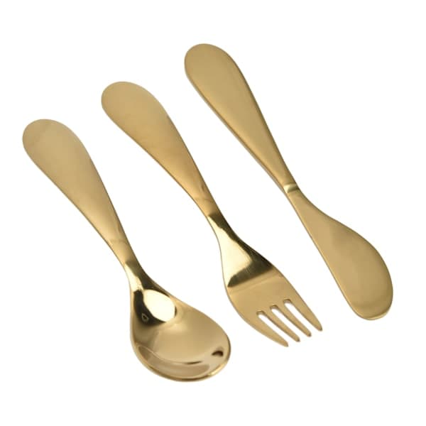 304 Rostfritt Stål Köksbestick Set Barn Gaffel Sked Kniv Guld Bestick Set Guld