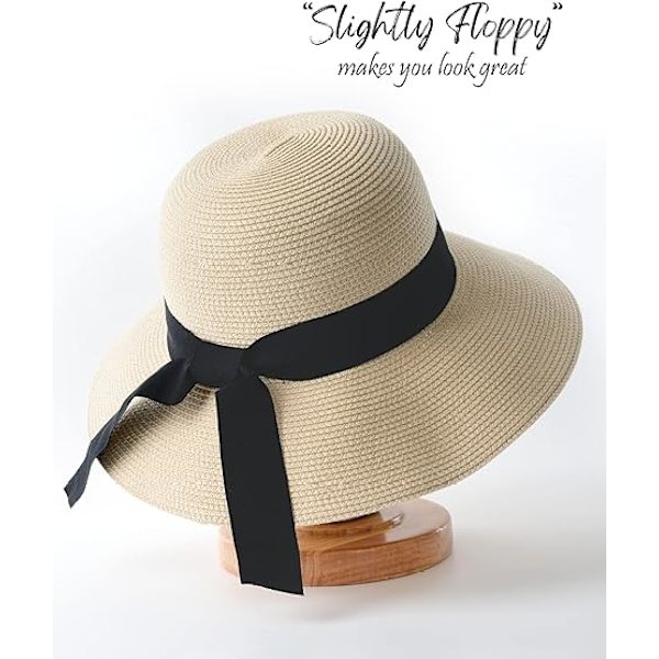 Dam solhatt strand solskydd halm mjuk kant UPF50 rese hopfällbar brätte sommar UV-skydd hatt Beige
