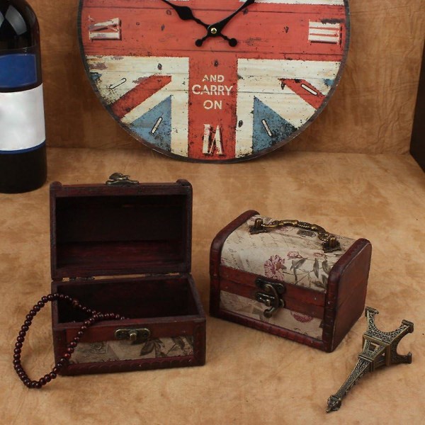 Handgjord retro europeisk trälåda Vintage case Dekorativ prydnadssak Smycken förvaringslåda gammalt minne