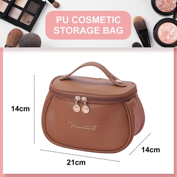Uusi Pu-kosmetiikkalaukku Suurikapasiteettinen kannettava matkalaukku vedenpitävä kosmetiikkalaukku brown