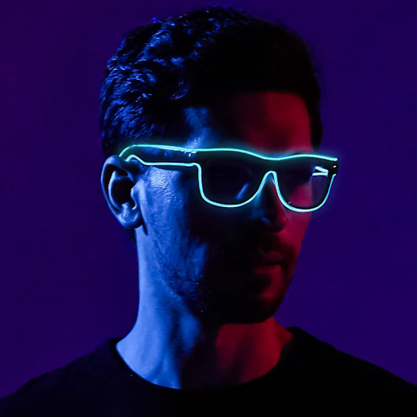 Blå LED-briller med neonlys, LED-solbriller, gløder i mørket, blinkende rave-solbriller, kostymer for barn og voksne, festartikler, rekvisita til mørke fester Blue