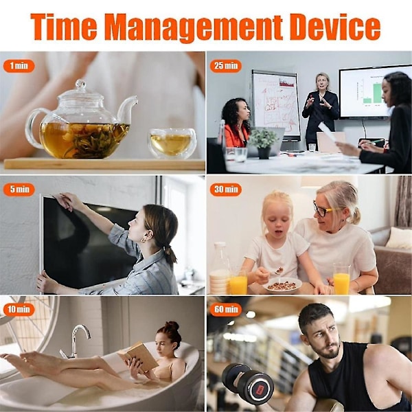 Hexagon Flip Timer med Lydløs & Alarm Funktion - Køkken Timer Nem at Bruge - Tidsstyring Pomodoro Timer til Børn Sort