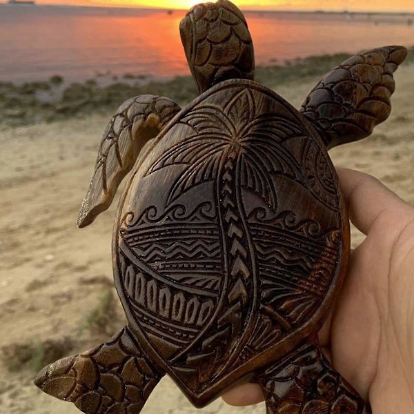 Hawaiianska Sköldpaddor Handgjord Staty Djur Resin Trädgårdsdekorationer Träsnideri Dekor Double Turtle Sea Turtle