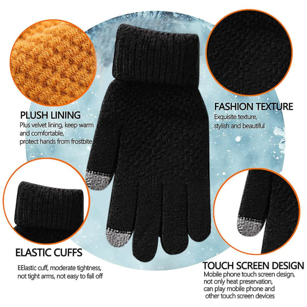 Miesten ja naisten talviset pehmotiivistetut lämpimät käsineet kylmää kestävät kosketusnäytölliset käsineet black