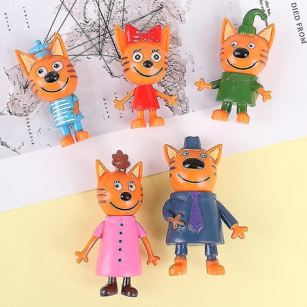 5x Tre små kattungar Actionfigur leksaker Rysk tecknad film Anime Mini Happy Cats