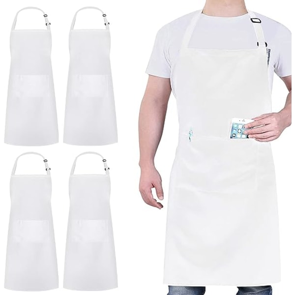 4 pakker kokkeforkle, svart forkle med 2 lommer, vanntett justerbart forkle for menn kvinner Perfekt for kjøkken matlaging baking hagearbeid kaffehus