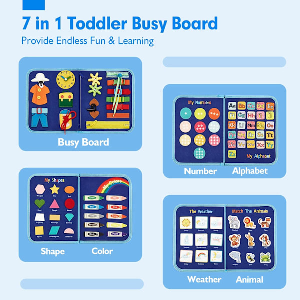 Travel Busy Board Montessori Leke for Småbarn 1 2 3 4 År Gamle Baby Sensoriske Lekebrett Sensoriske Leke for Babyer Førskoleutdannings Læringsleker Dinosaur