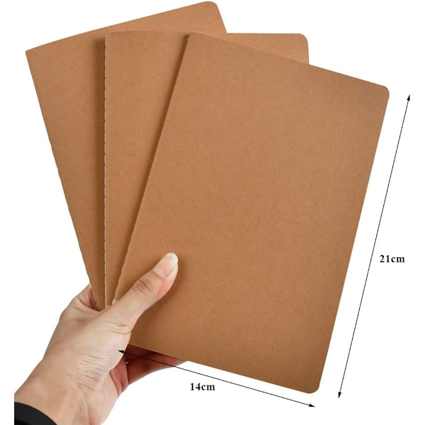10 stk. notesblok A5, Kraft Cover Notebooks 5 pakker blanke sider/ 5 linjerede sider (36 ark hver), Great Sketchbook Drawing Notebook, Classic Diary Note Pads