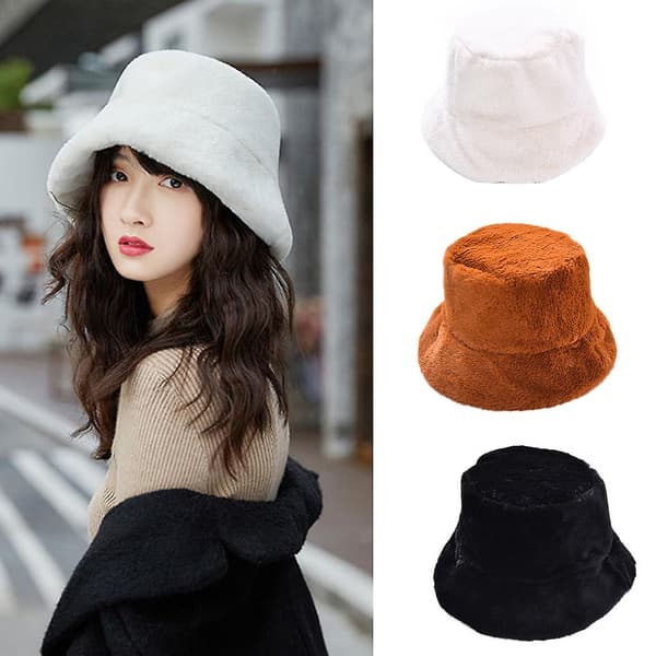 Vinter fortykket fluffy plys spand spand solid farve fisker hat til sol hat Beige