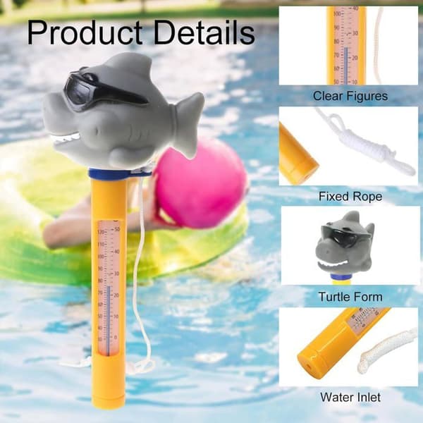 Svømmebassintermometer, flydende termometer, flydende pooltermometer, pooltermometer med snor (haj)