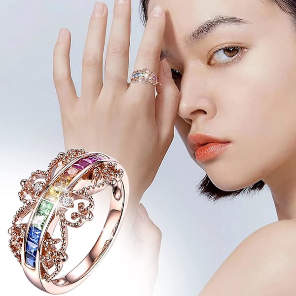 Rustfritt stål drage ring krone sett zirkon rosegull ring for kvinner mote smykker populære tilbehør for kone rigger (rose gull, 9)