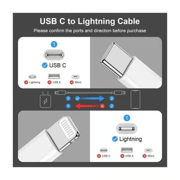 2m USB-C til Lightning hurtigopladningskabel til iPhone, 2-pak til Apple Pro/Pro Max